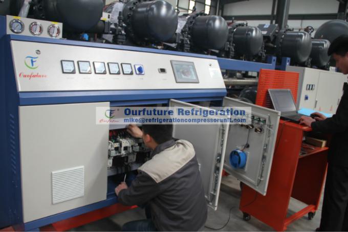 R404a Bitzer refrigeration compressor unit for -18℃ lamb cold storage with PLC auto control system
